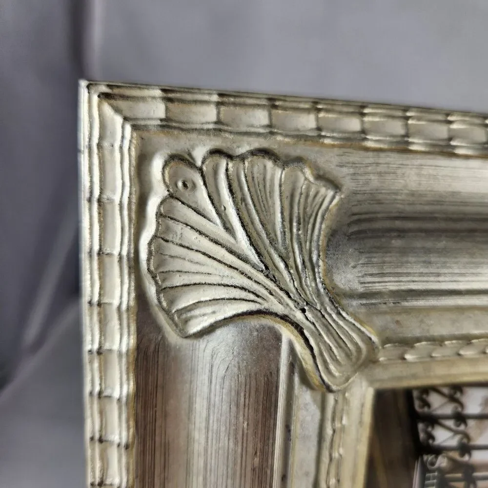 2 Sheffield Home 4x6 Picture Frames Ornate Silver Tone Hanging or Free Standing